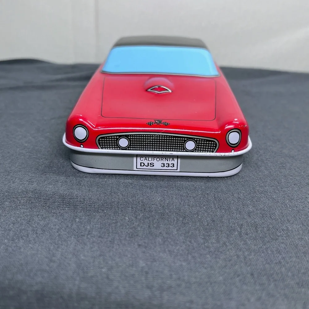 Ford Thunderbird Red Metal Car Storage Tin Pencil Box 8 Inch Vintage Aesthetic